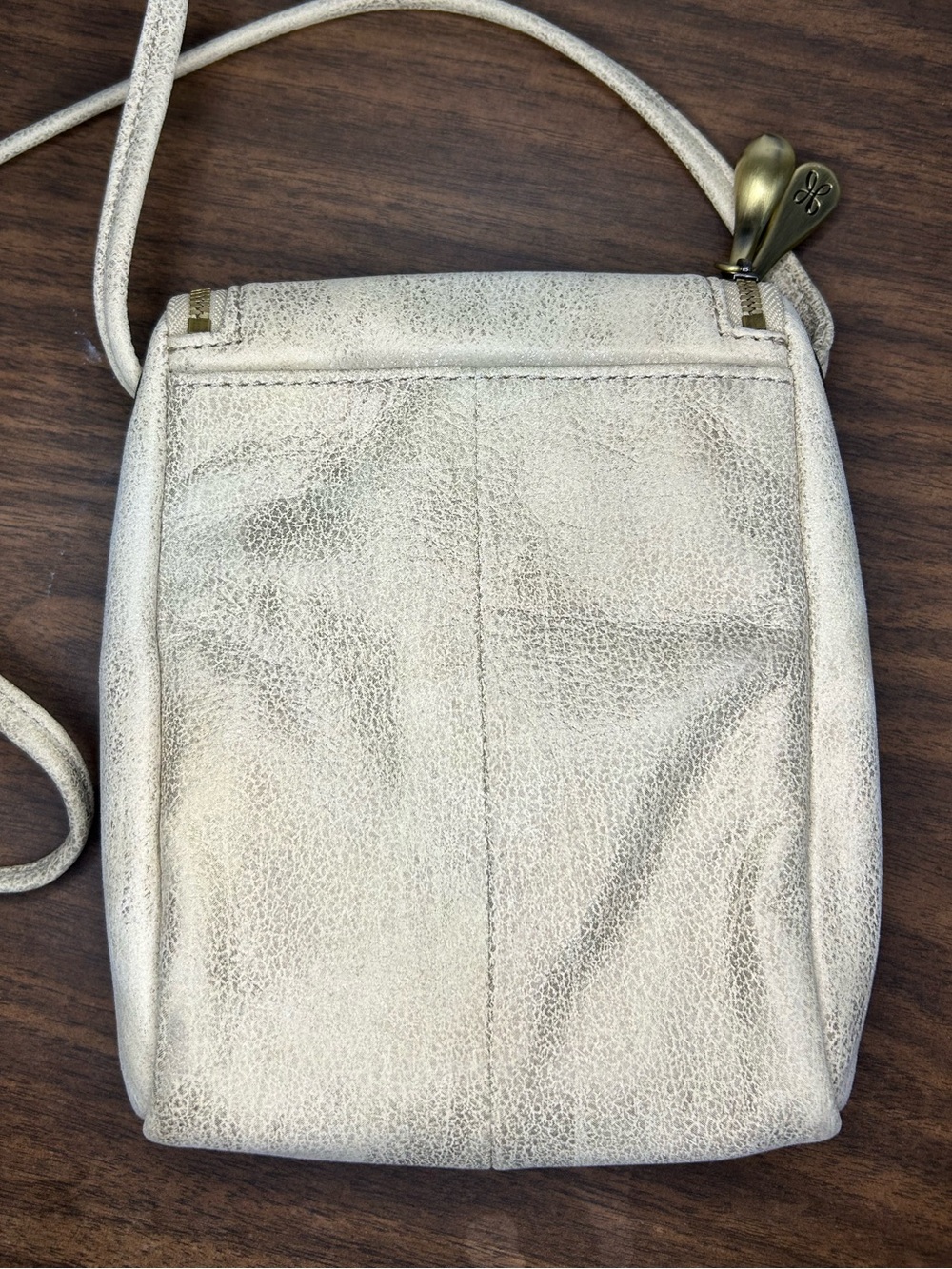 HOBO Fern Distressed Gold Leather Zip Flap Crossbody Bag - Picture 3 of 10